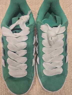 adidas Womens Green Suede Sneakers with White Laces-WORN ONCE